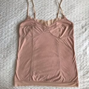 Blush bustier style tank top with lace/ mesh detailing